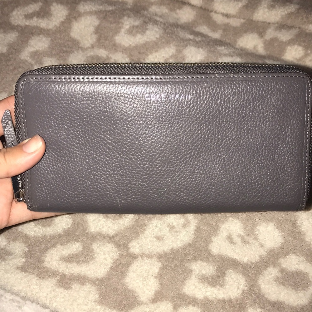 Grey leather Cole Haan continental zip wallet